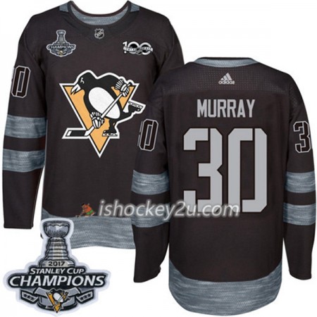 Mænd NHL Pittsburgh Penguins Trøje Matt Murray 30 1917-2017 100th Anniversary Adidas Sort 2017 Stanley Cup Champions Authentic